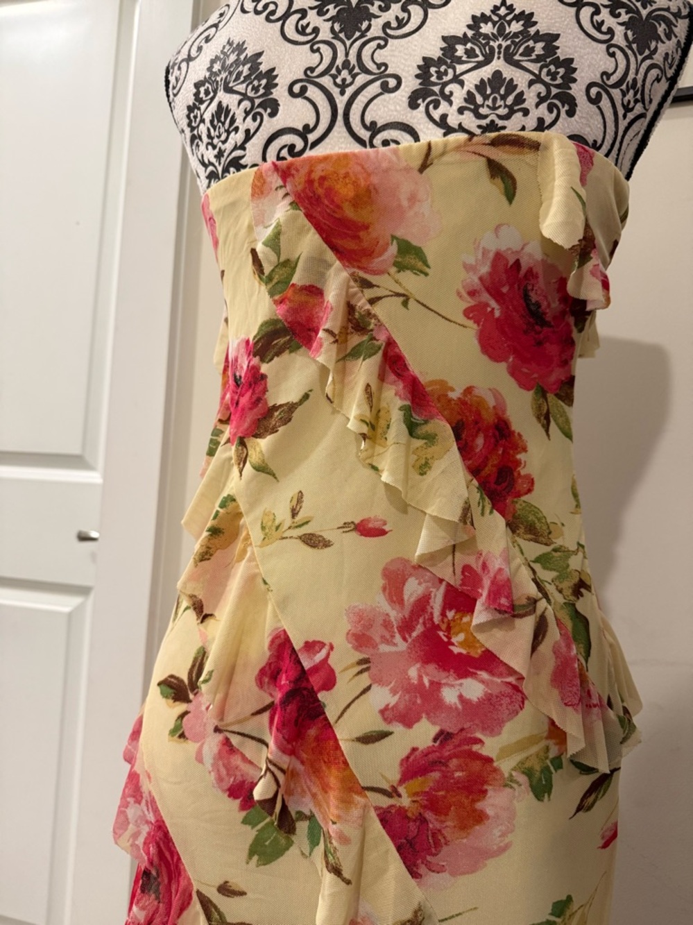 Sincerely Jules Floral Strapless Ruffle Maxi Dress in Yellow and Pink - Picture 5 of 7